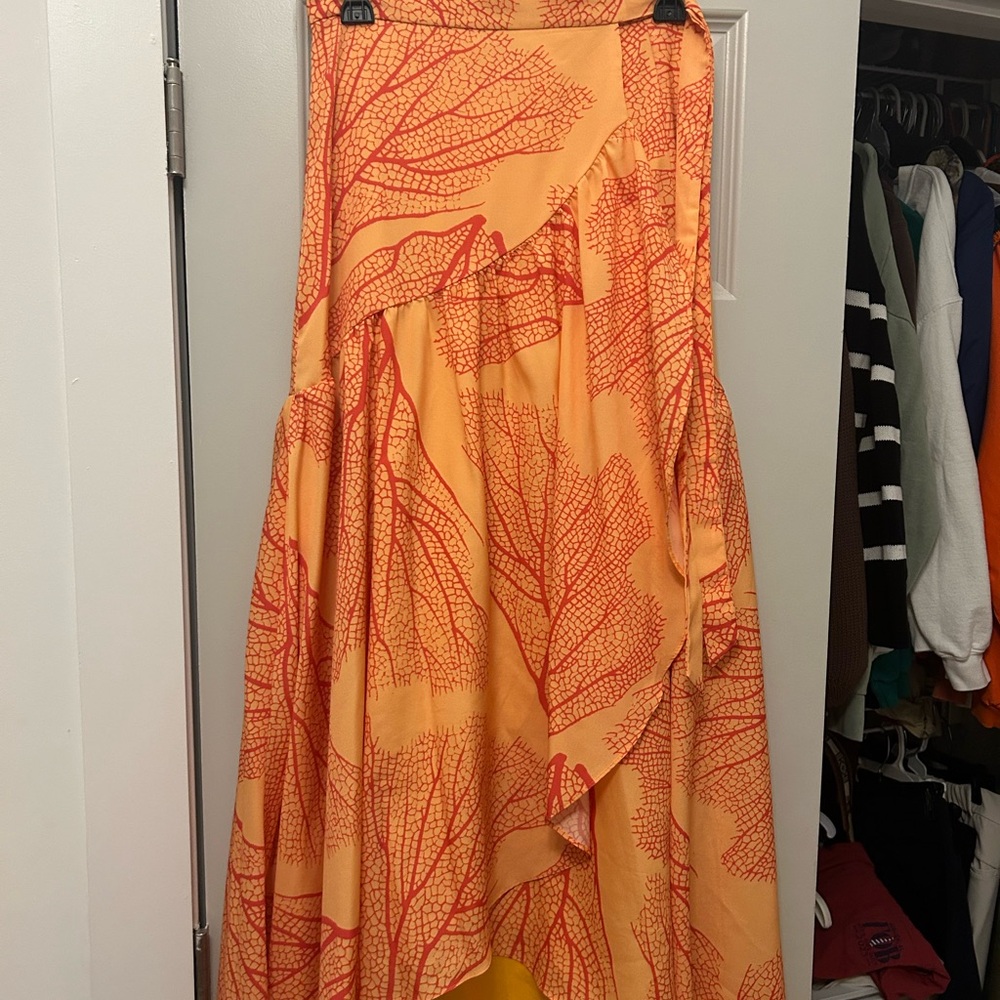 Hutch Orange and Red Leaf Patterned Skirt